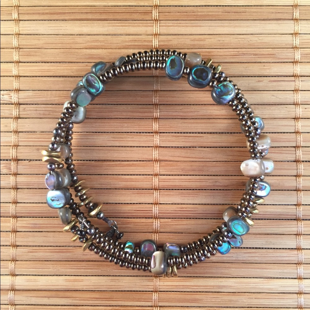 Silpada Shell, Brass & Glass Bead Wrap Bracelet